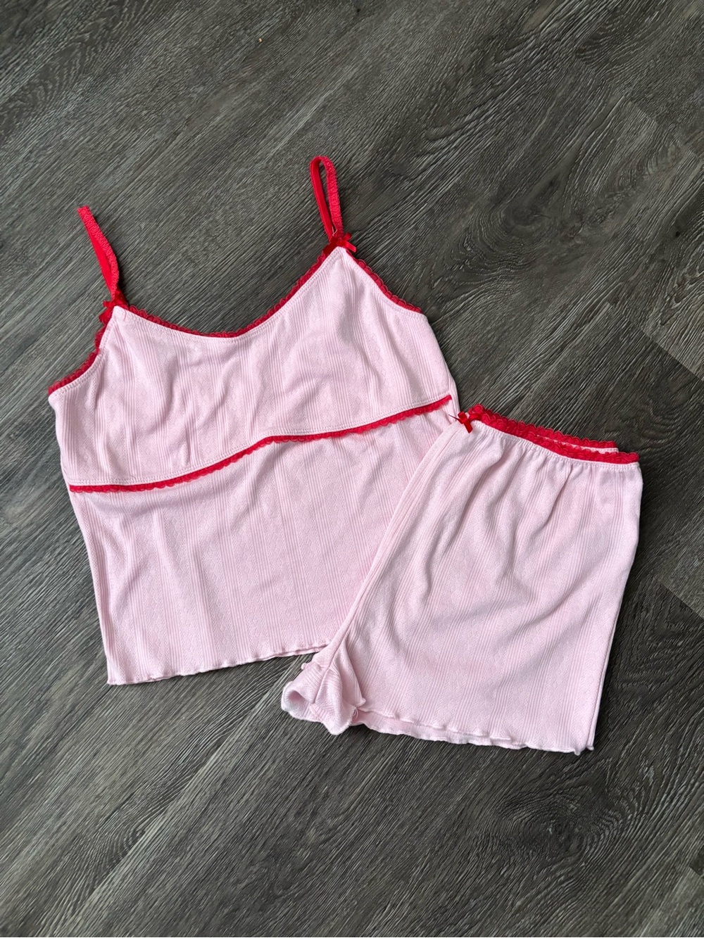 Cotton On Body Pink Camisole & Short Sleep Set with Red Trim